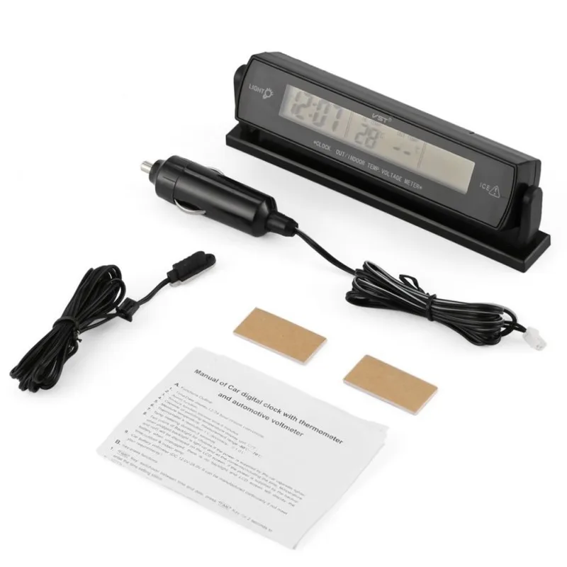 

Auto Black Car Clock Voltage Digital LCD Car Temperature Thermometer Alarm Clock 9449