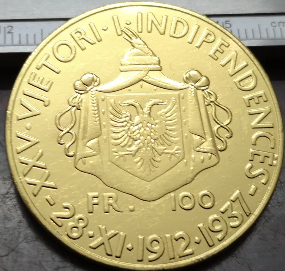 1937 Албания 100 фрари зог I 25 я годовщина независимости Золотая копия