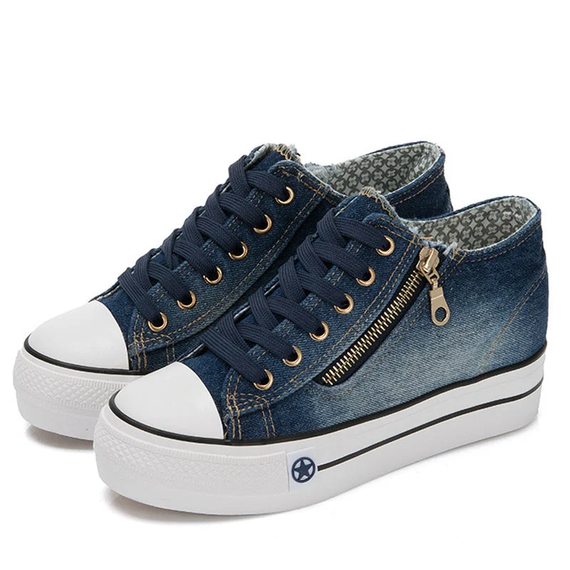 Navyblue SWYIVY/джинсовая парусиновая обувь; женские кроссовки; коллекция года; сезон осень; синие кроссовки на платформе; женская обувь из Вулканизированной Ткани; повседневные женские кроссовки - Цвет: Navyblue
