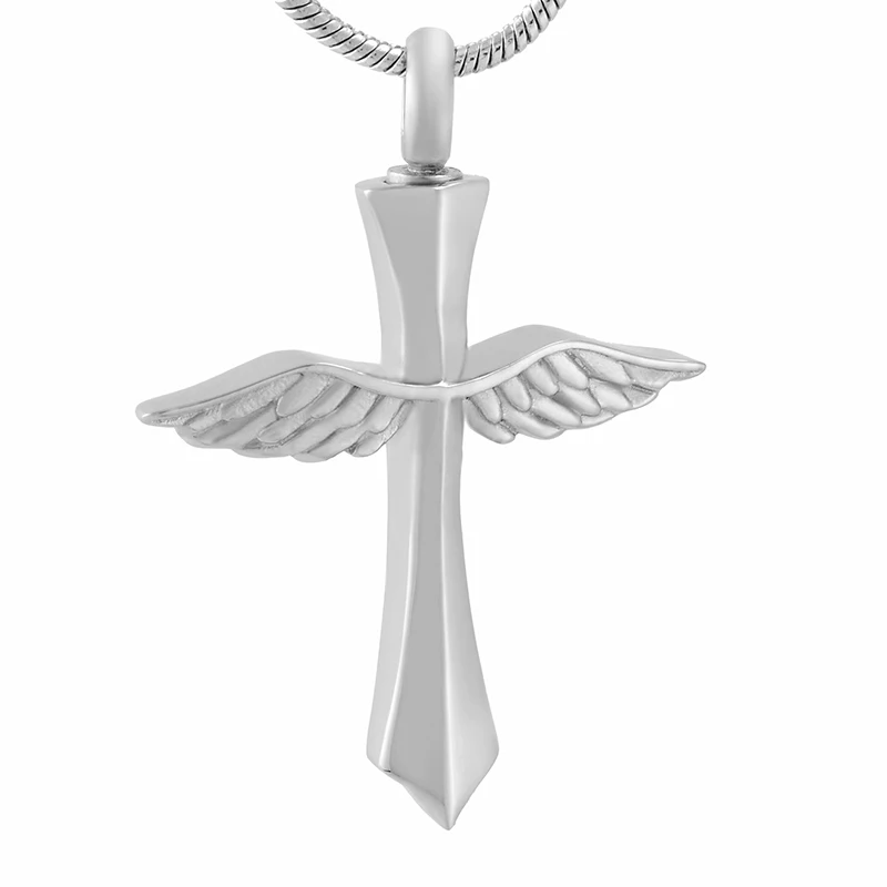 

IJD9654 Gold Angel Wing Cross Keepsake Memorial Urn Necklace for Ashes of Loved One,Mini Cross Wing Cremation Jewelry Pendant