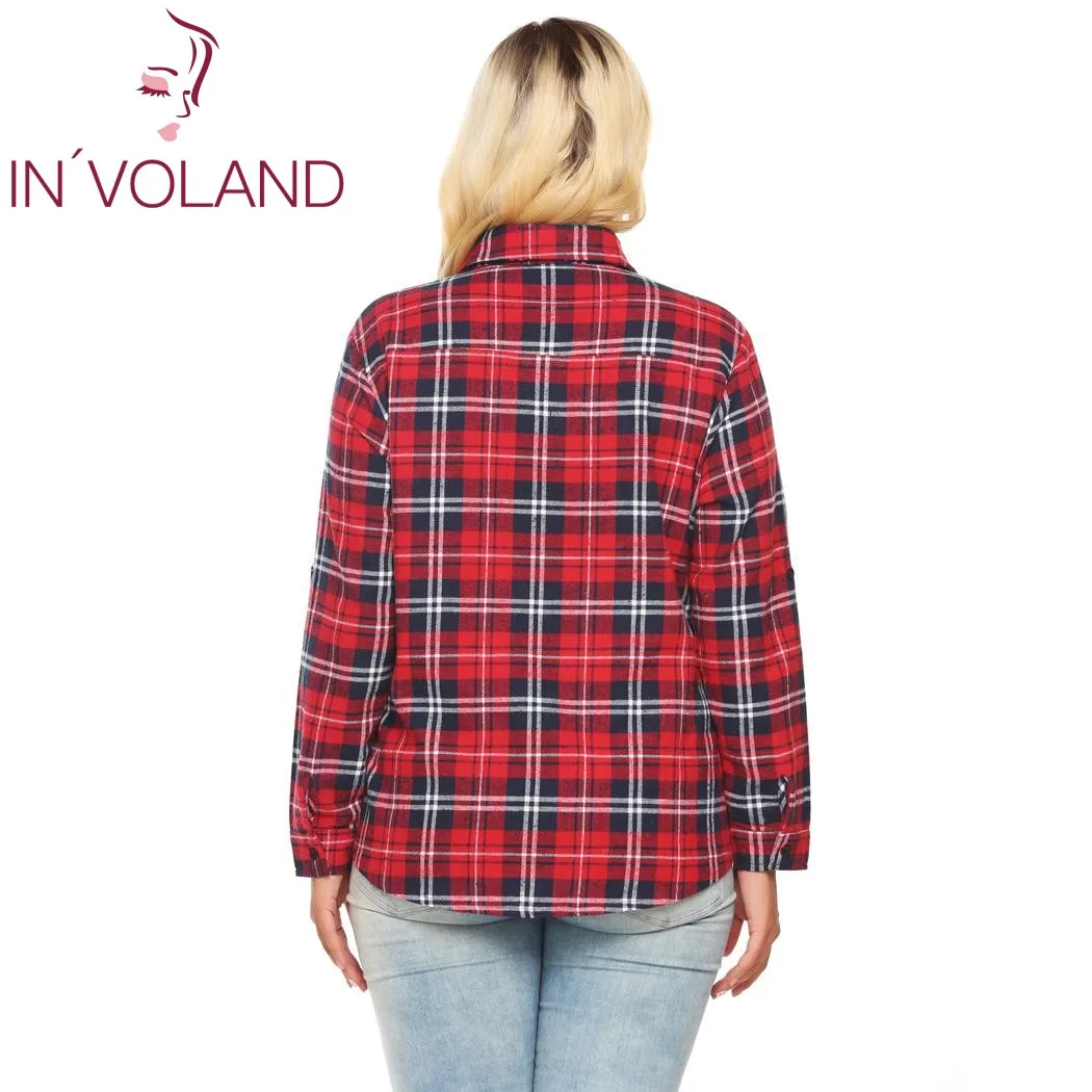 Женская клетчатая блузка IN'VOLAND Классическая рубашка большого размера плюс с