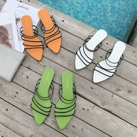 2019 summer candy color flat slippers personality pointed strip beach slippers comfortable wild refreshing sandals