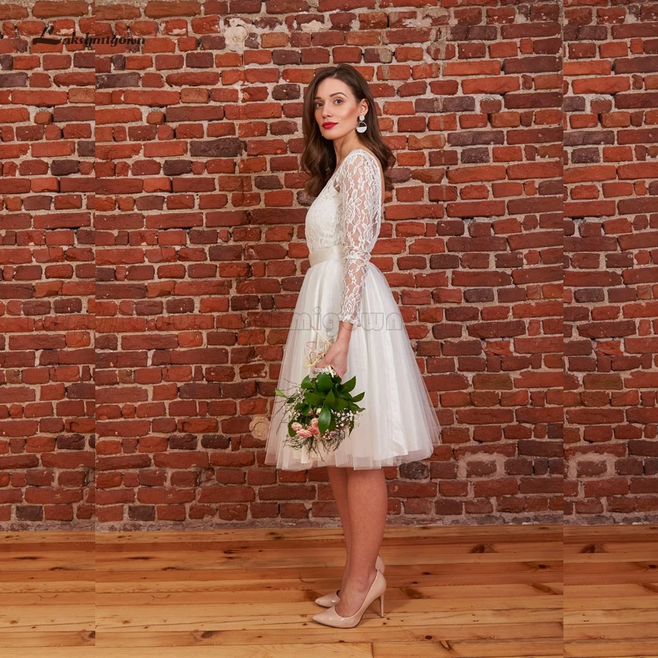 Женское Короткое свадебное платье lakshmidress винтажное с длинным рукавом и открытой