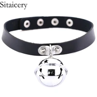 sitaicery black gothic choker necklace for women punk leather chains with bell statement initial necklace 2020 fashion jewelry