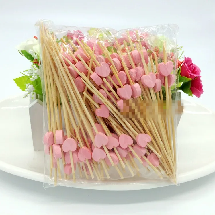 100pcs12cm сердце бамбуковые пищевые палочки буфет фрукт для кекса вилка вечерние торт десерт салат растительные палочки коктейль зубочистка шампур - Цвет: B