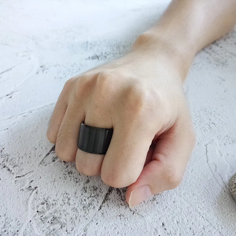 12mm Big Men Ring Black Tungsten Carbide Wedding Bands With Brushed Finish Available | Rings