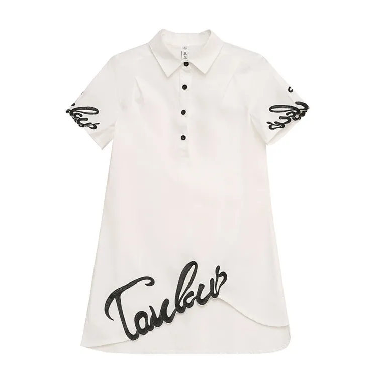 Женская рубашка с вышивкой черная или белая Повседневная Блузка надписью