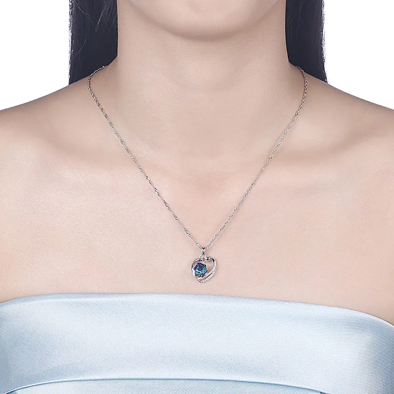 Кулон с лебедем и голубым кристаллом Swarovski колье сердцем из стерлингового