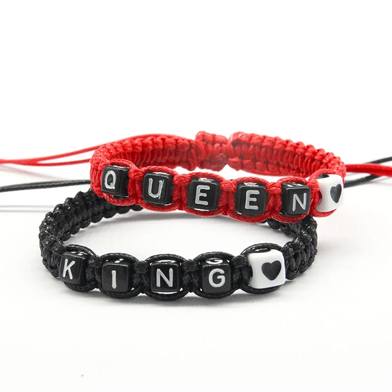2 шт./пара черный красный пара браслетов король королева с черным сердцем бусы