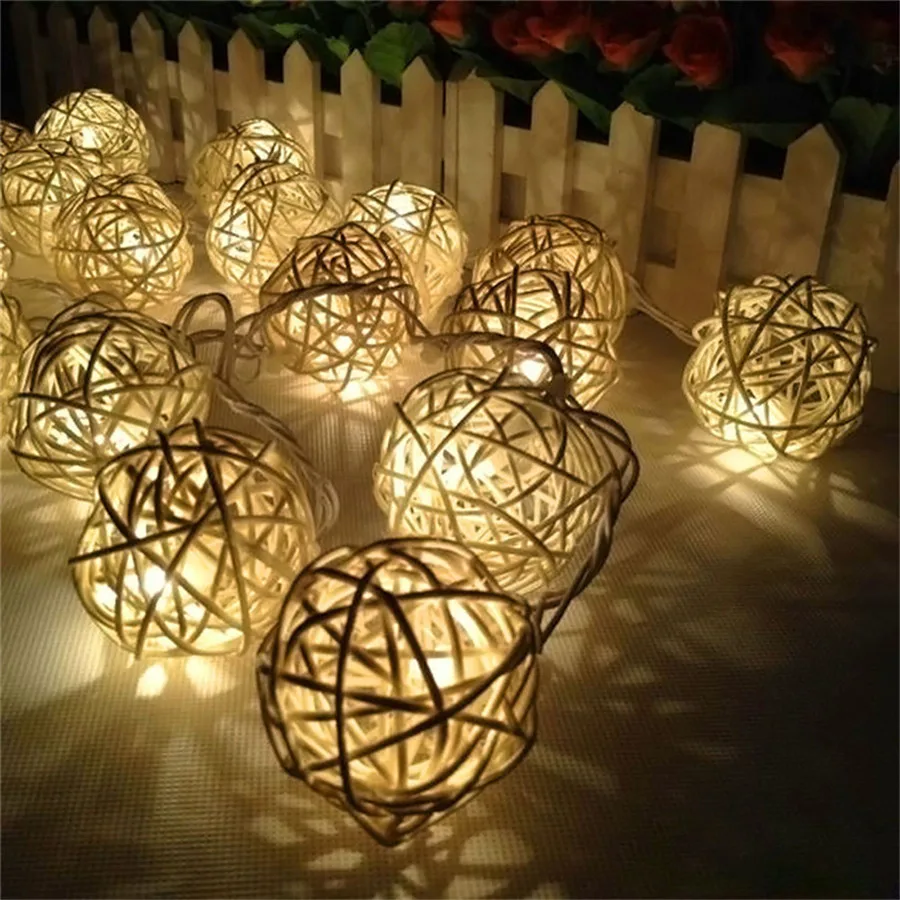 Coversage Батарея ротанг Ball Строка сказочных огней Шторы LED Рождество Свадебные