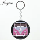 Мини-брелок для ключей JWEIJIAO с художественной печатью для школьного фургона, автобуса, для студентов, косметика, ручной кошелек для путешествий, зеркало для сумки, автомобиля