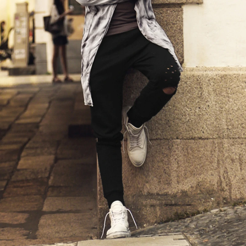 Брюки мужские рваные с эластичным поясом Модные свободные джоггеры повседневные