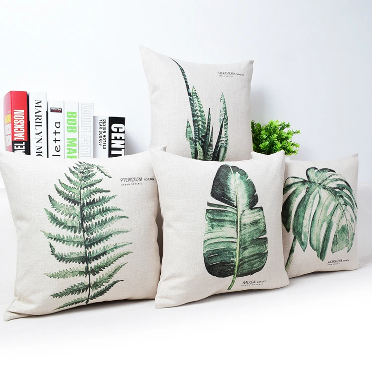 Новый современный простой льняные Чехлы для подушек зеленых растений подушка