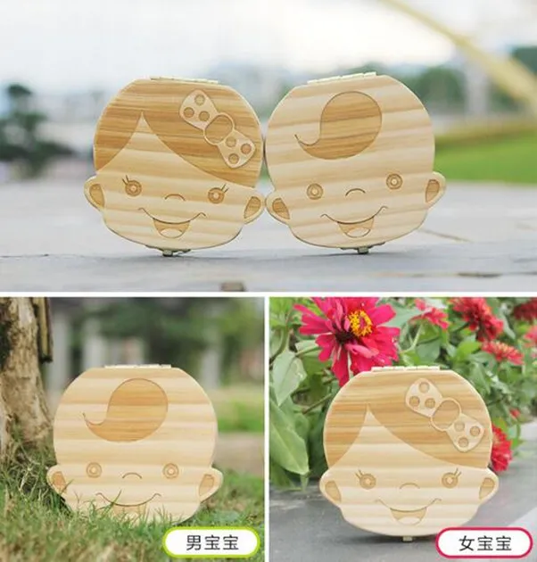 Детская коробка органайзер для зубов деревянная хранения молочных мальчиков и