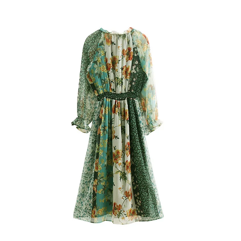 Новая Мода vestidos женское винтажное шифоновое платье миди с длинным рукавом и