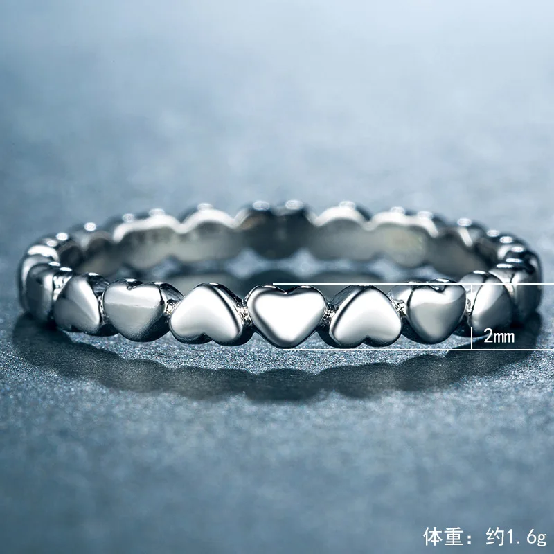 

FENGLI 925 Silver Color Heart Family Finger Ring for Women 2mm Silver Color Rings Bohemia Jewelry