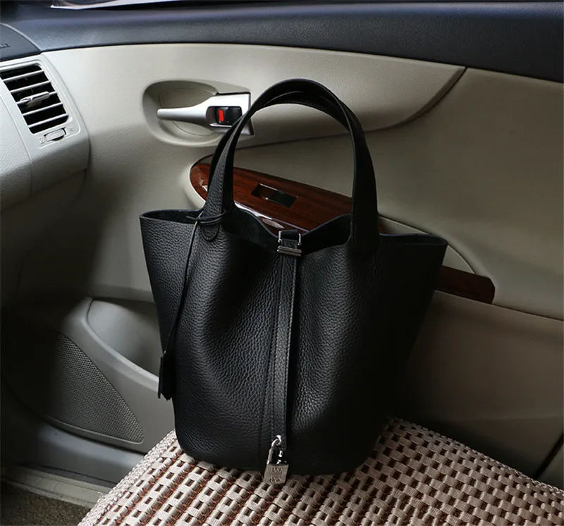 black Bolsos Mujer, женская сумка-мешок, женская сумка из натуральной кожи, брендовая дизайнерская женская сумка через плечо, сумки-мессенджеры, топ класса люкс, сумка-мешок - Цвет: black