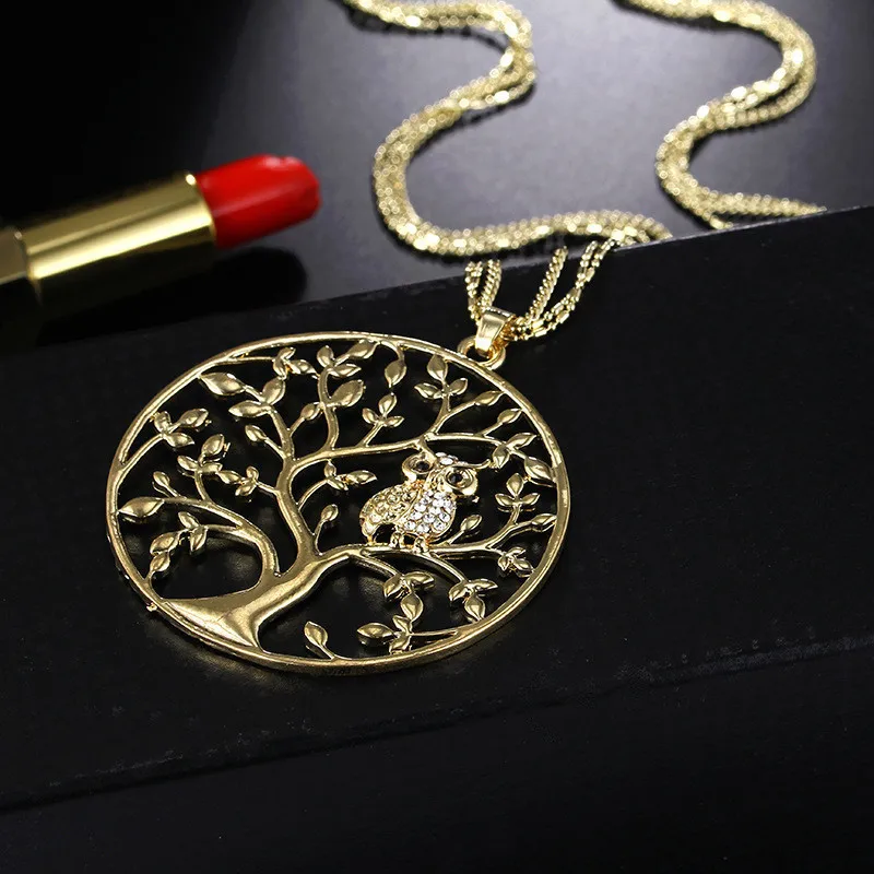 Мода Розовое Золото Щепка себе Rhinestone Сова Подвеска Цепочки и ожерелья для Для