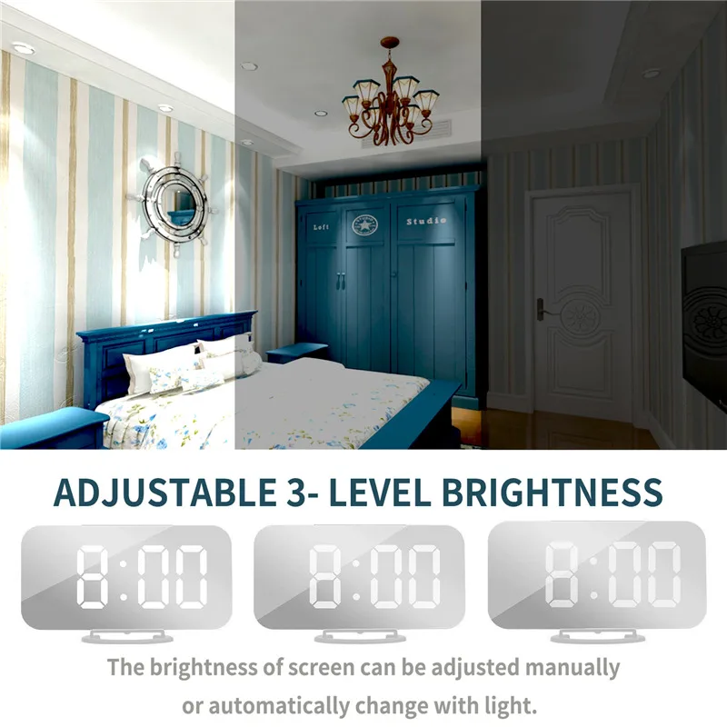 Mirror LED desk Wall Clock Digital Alarm Clocks Display modern Watches Nightlight Home Kitchen Office bedroom fashion Gift desk