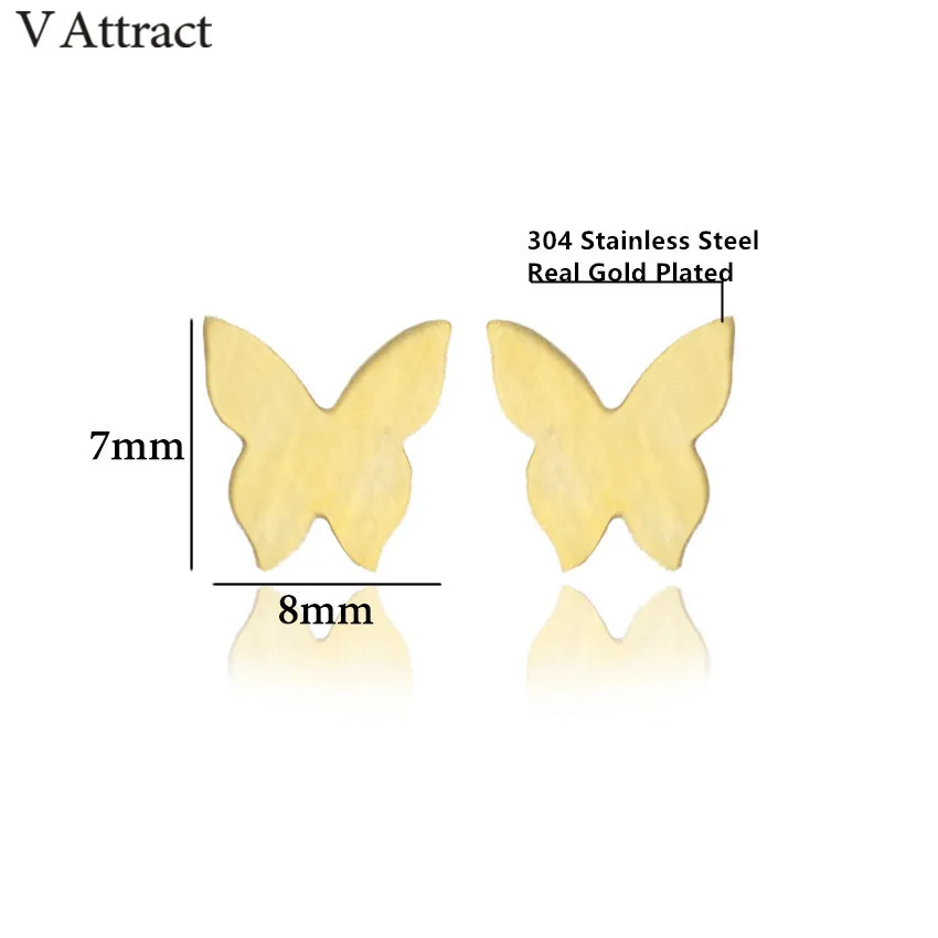 V Attract Faahion Jewelry 3D Butterfly Stud Earrings Gold Filled Stainless Steel Animal Boucle D'oreille Femme 2018 | Украшения и