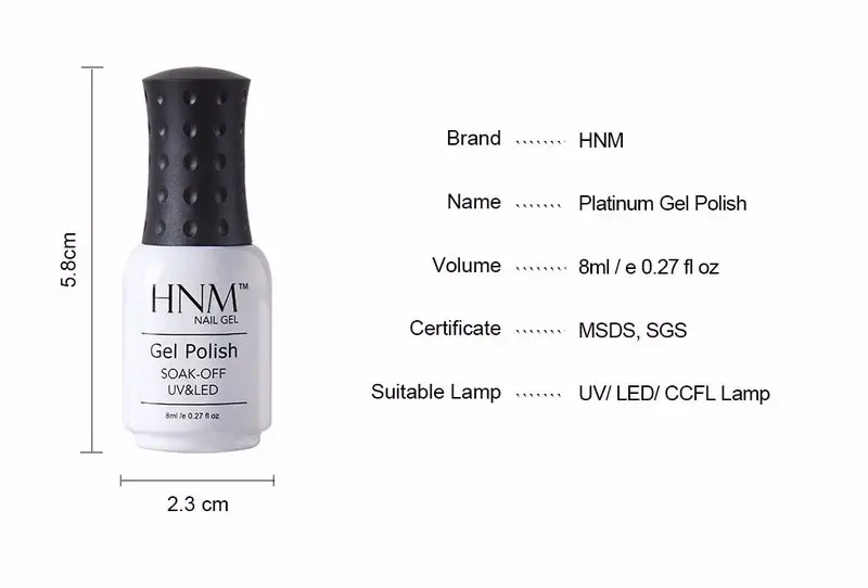 HNM Bling 8 мл УФ-гель для ногтей Блеск Платиновый замачиваемый Гель-лак краска Гель-лак праймер Полупостоянный лак