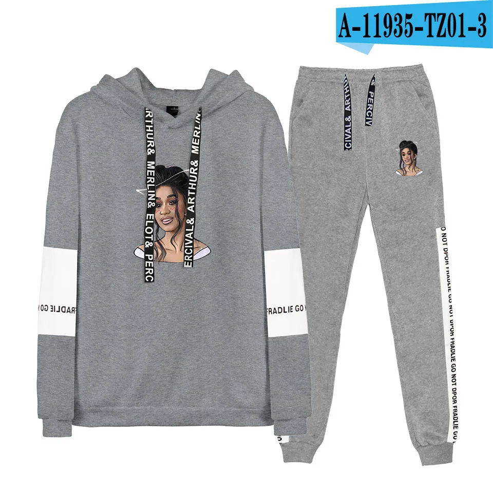 Cardi B Толстовки Кофты комплект из двух предметов для женщин Harajuku осенняя одежда для комплект из 2 предметов топ+ брюки уличная подходящая пуловеро - Цвет: Золотой