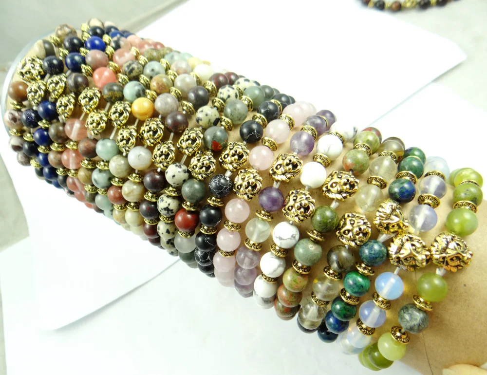 Fashion 8MM Natural Stone Bracelets For Women Men Tiger Eyes Agates Gold Lions head Beaded | Украшения и аксессуары