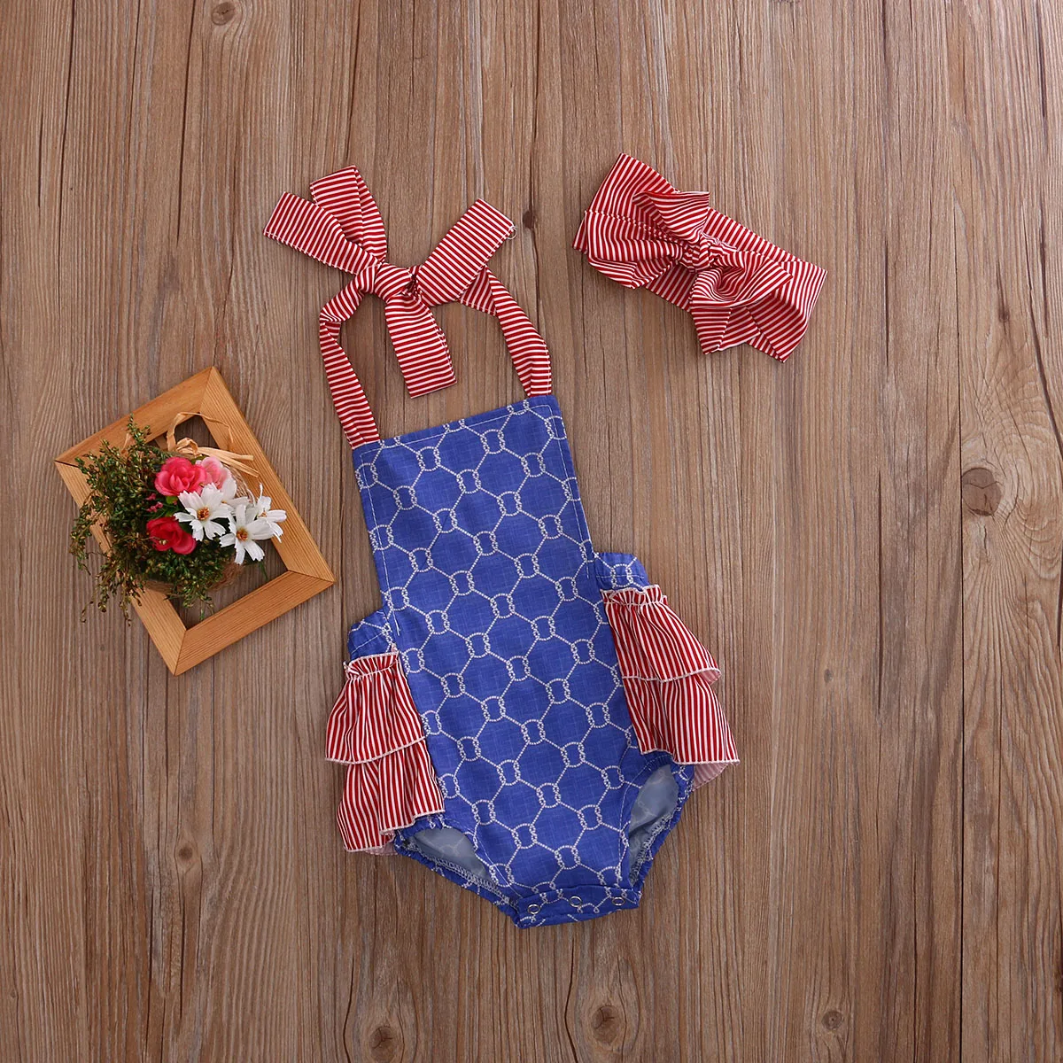 

Infant Baby Girl Bodysuits Babies Girls Ruffle Halter Bodysuit Headband 2 Pcs Outfit Summer Sunsuit Clothes