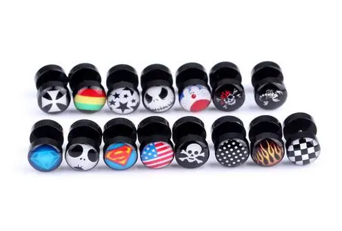 Двусторонние круглые серьги гвоздики из нержавеющей стали готические панк в