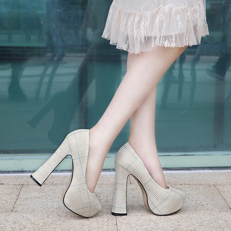 Туфли-лодочки женские на высоком каблуке 14 см с круглым носком Размеры 35-46 | Обувь