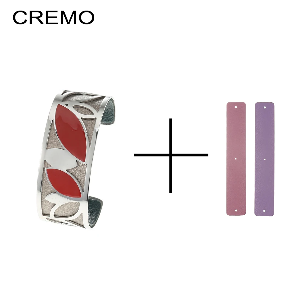 Cyan Cremo DIY серебряный браслет, эмалированный браслет, браслеты из нержавеющей стали, двусторонний сменный кожаный ремешок, Femme Manchette Pulseras - Окраска металла: Cyan