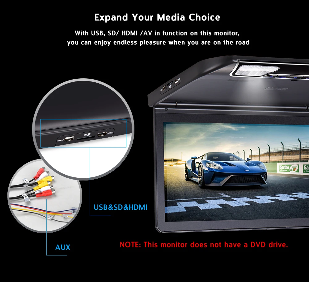 MP5 плеер 13,3 дюймов Full HD 1080P откидной монитор с креплением на крышу с HDMI USB SD встроенный ИК/FM передатчик потолочный телевизионный для автомобиля