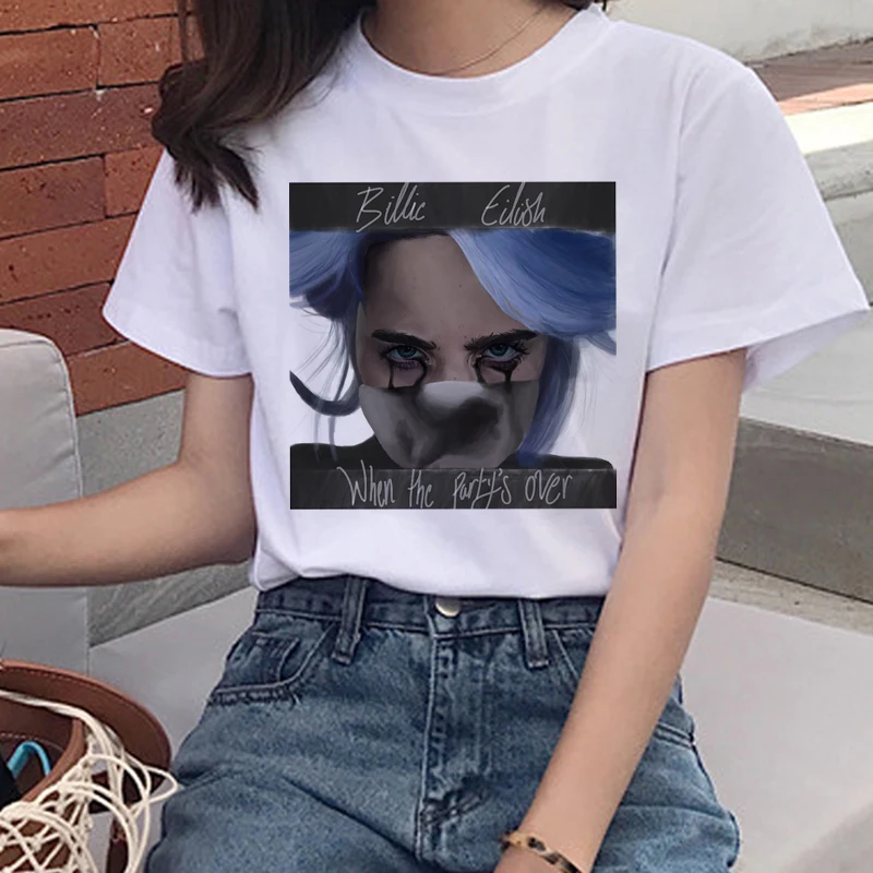 Billie Eilish Harajuku Ullzang Футболка женская футболка с графикой Bad Guy Эстетическая забавная футболка с героями мультфильмов 90s хип-хоп футболки женские