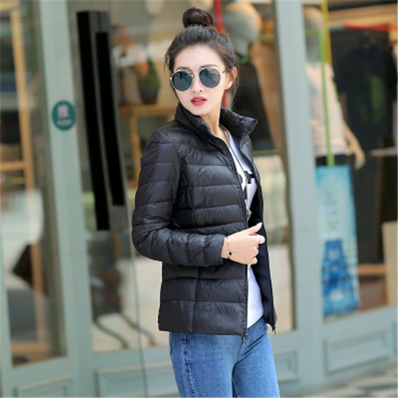 Casual collar women 2017 autumn and winter new fashion solid color long-sleeved zipper down jacket | Женская одежда