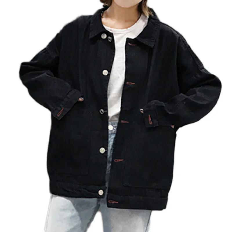 Женская винтажная куртка BF черная свободная повседневная с дырками|jacket spring|jean