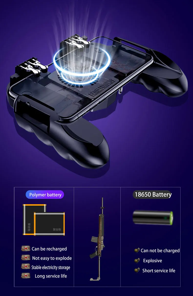 Rovtop PBUG Mobile Controller Gamepad Pubg Phone Trigger L1R1 Shooter Joystick Phone Holder Game Pad With Cooler Fan Z2