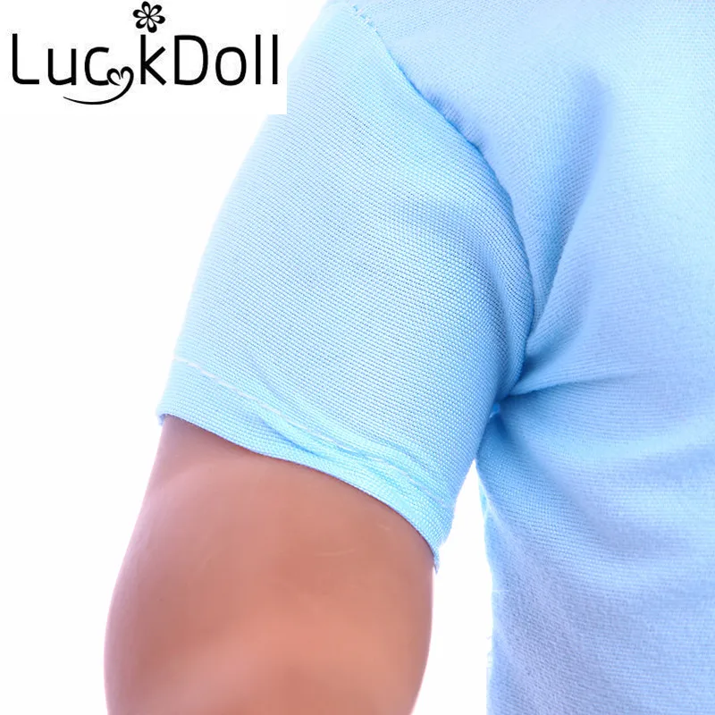 

Luckdoll blue T-shirt with white shorts fit 18inchAmerican dolls and 43cm American dolls, the best gift for kids.