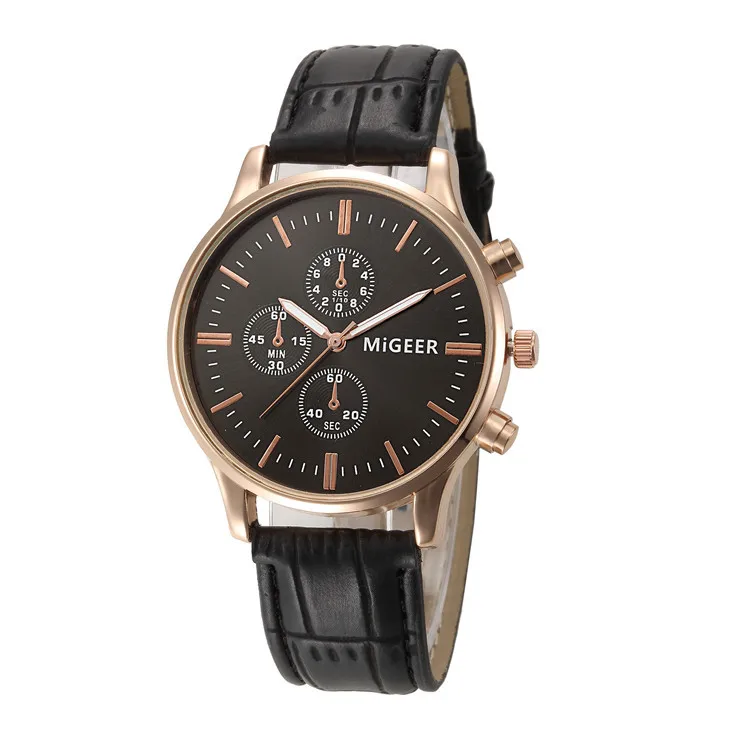 Роскошные модные кожаные мужские Аналоговые часы наручные золотые с циферблатом