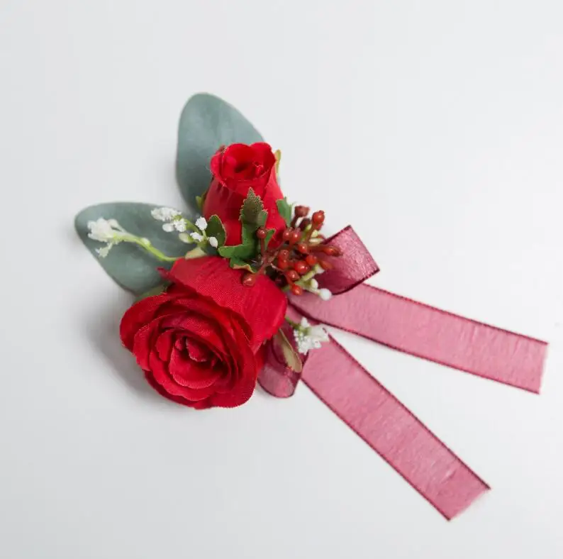 Wrist Flower 2 JaneVini в виде красных роз в виде жениха и невесты, бутоньерка мужской костюм с цветочным узором, платье подружки невесты, нарядные наручные часы с цветами, на свадьбу, корсажи костюм Casamento - Цвет: Wrist Flower 2