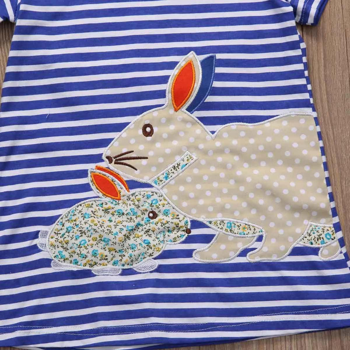 

NEW Pretty Kids Baby Girls Cute Bunny Navy White Striped Cartoon Fashion Dresses Summer Dress 0-7Y