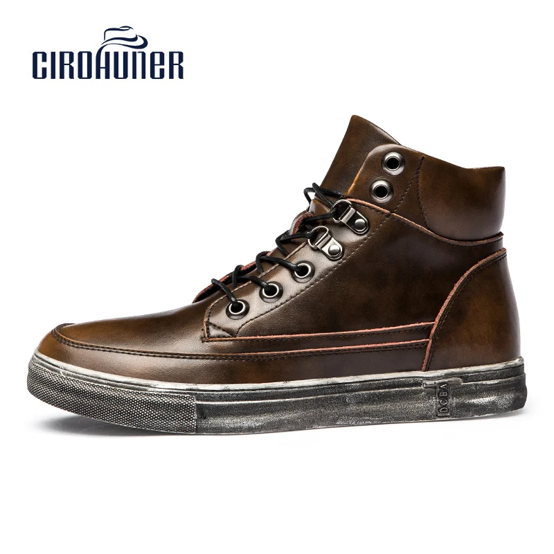 CIROHUNER New Fashion Men's Winter Boots Made of Genuine Leather Military Martin boots for Men Brown Colors Plus S |