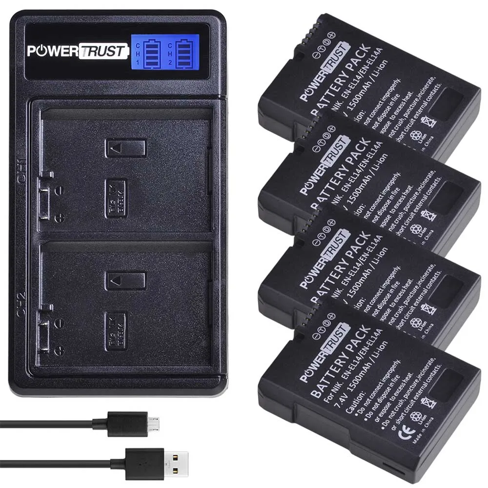 4 battery set EN-EL14 EN EL14 EN-EL14a EL14a EL14 батарея+ ЖК двойное зарядное устройство для Nikon P7800, P7100, D3400, D5500, D5300, D5200, D3200, D3300, MH-24 - Цвет: 4 battery set