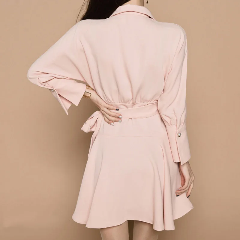 Женское плиссированное платье с длинным рукавом May Leaves Love розовое офисное