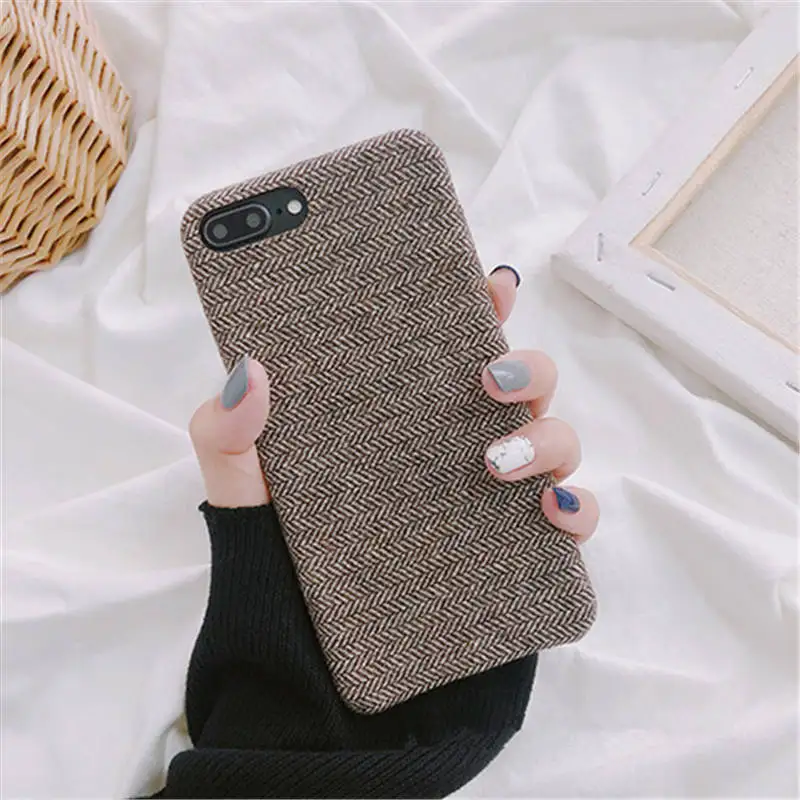 C Brown QINUO тканевый зимний чехол для телефона для iphone 8 X XR XS MAX задняя крышка мягкий чехол s для iphone 6S 6 7 8 Plus милый корпус теплый чехол - Цвет: C Brown