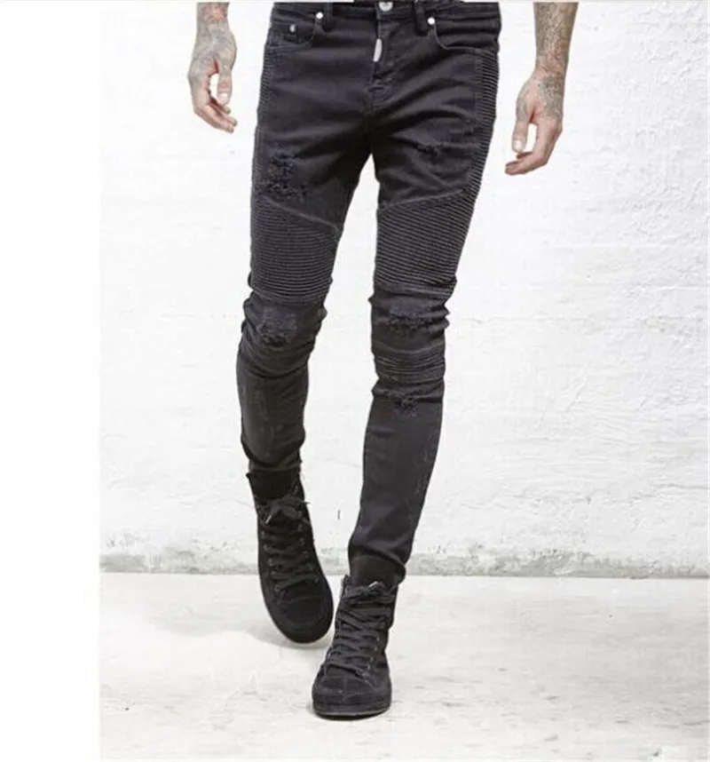 Новый дропшиппинг мужские рваные водитель байкер джинсы мотоцикл Slim Fit мыть