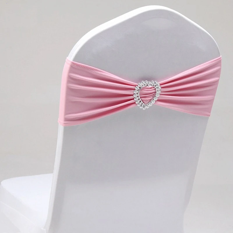 

Pink Spandex chair sashes with Heart Buckle wedding chair Decoration lazos para sillas boda