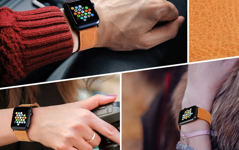 Аксессуары для часов Ремешок для часов из натуральной кожи для Apple Watch Band 44 мм 40 мм& Apple Watch Band 42 мм 38 мм iwatch Series 1 2 3 4