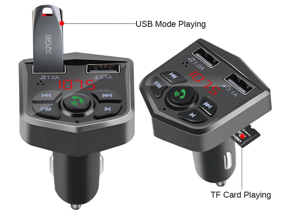 Rovtop 3.1A Быстрая зарядка с Bluetooth 5,0 автомобильный комплект беспроводной fm-передатчик громкой связи двойной USB зарядное устройство ЖК-карта Автомобильный MP3-плеер