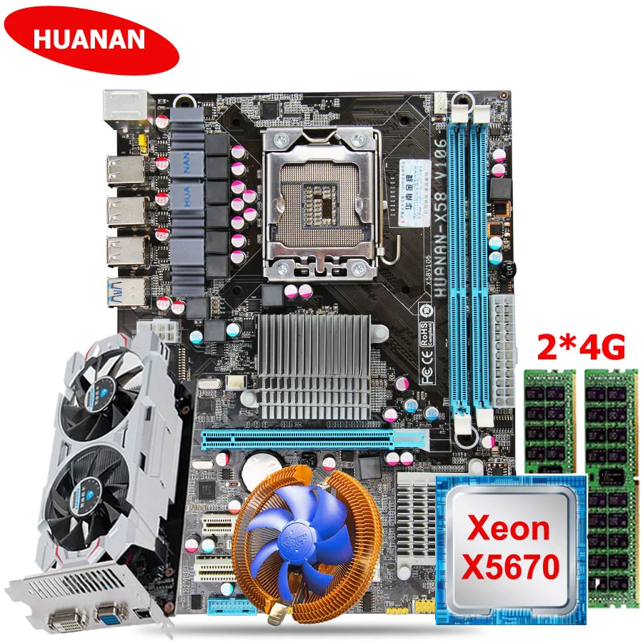 HUANAN ZHI скидка X58 LGA1366 материнская плата с процессором Intel Xeon X5670 2,93 ГГц с кулером RAM 8G REG ECC GTX750Ti 2G видеокарта