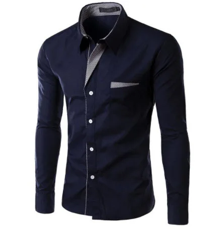 navy blue ZOEQO бренд Мужская классическая рубашка для мужчин s рубашка в полоску Slim Fit Chemise Homme с длинным рукавом Heren Hemden Slim Camisa Masculina - Цвет: navy blue